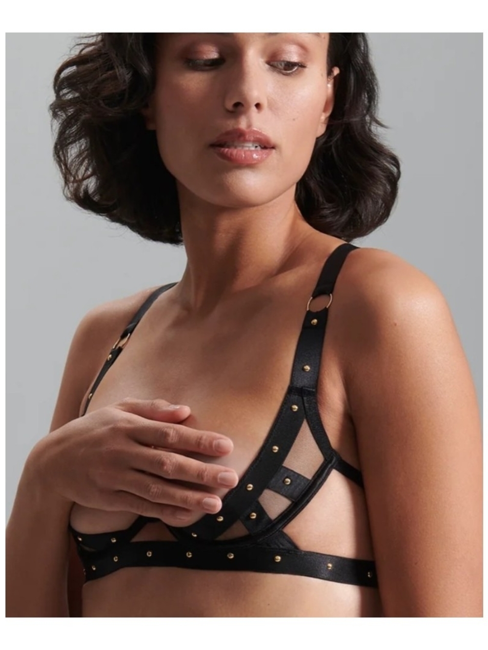 NWOT Bluebella Sana Black Strappy Studded Open Cup Bralette 34C